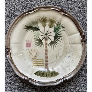 Tabletops Unlimited Bora Bora Palm Tree Painted Stoneware 11” Dinner Plates 2